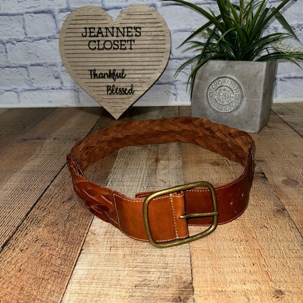 Harold’s Brown Leather double Braided wide Belt Size M